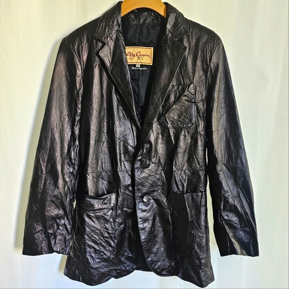 Vintage Oleg Cassini Genuine Leather Black Blazer Jacket - Picture 5 of 16